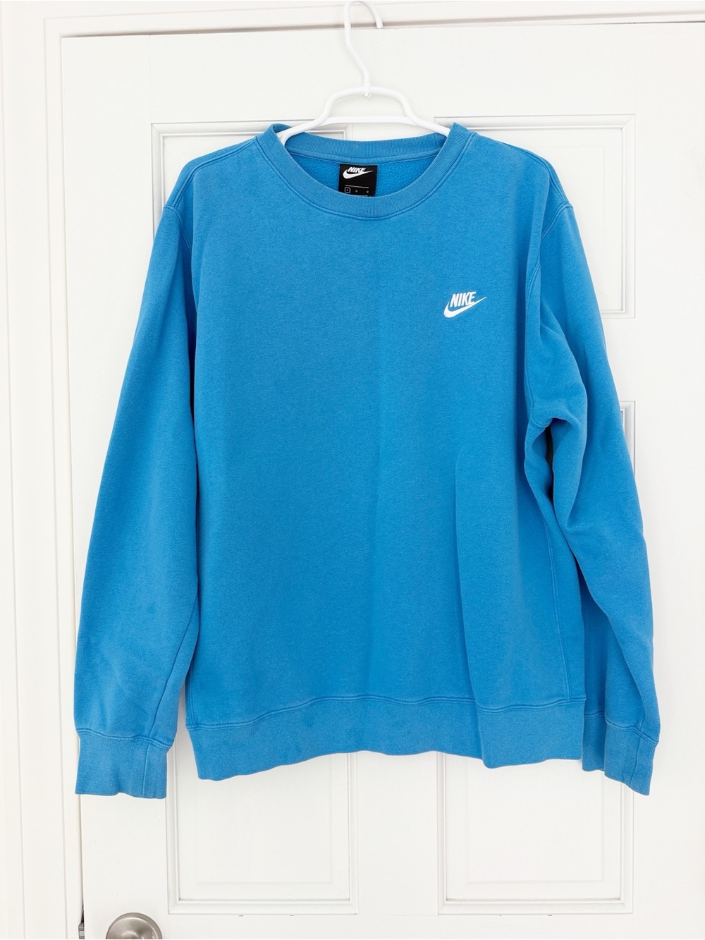 NIKE sweatshirt size L blue cotton blend pullover basic fleece-lined crewneck